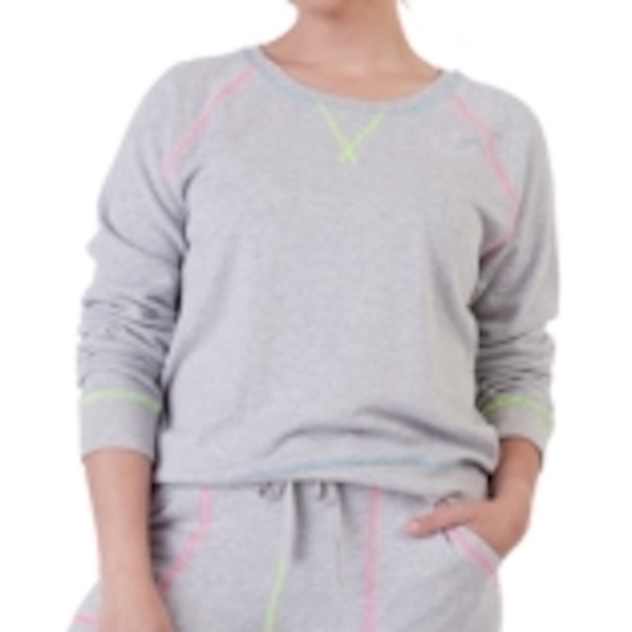 Black Tape Womens Plus Size X Neon Stitch Crewneck Sweatshirt Heather Gray LS - Picture 1 of 9